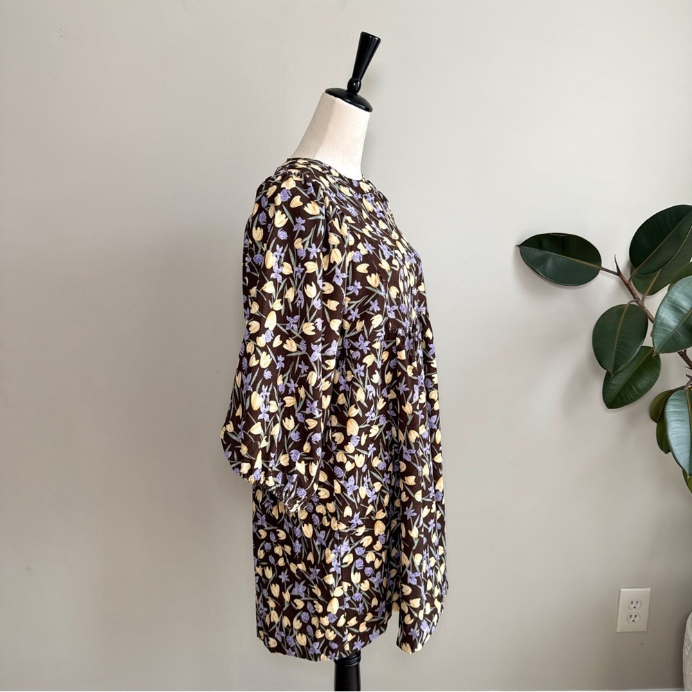 Umgee Corduroy Floral Print Babydoll Mini Dress in Brown M - Picture 9 of 12